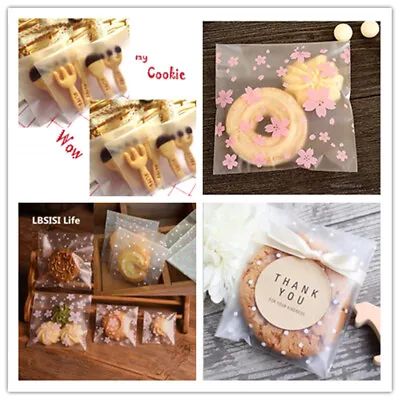 100pcs Self Adhesive Plastic Cookie Bag Candy Gift Packaging Birthday Bags Valen • £3.19