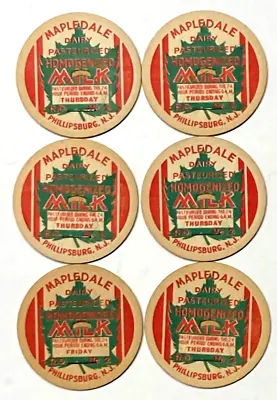 Set Of 6 Vintage MAPLEDALE Dairy Milk Bottle Tops Phillipsburg New Jersey • $9.94