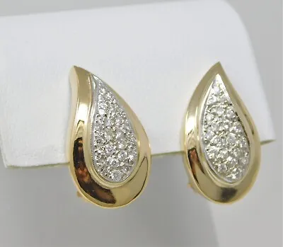 14 Kt Yellow Gold Pair Of Teardrop Shaped Diamond Omega Back Drop Earrings B4013 • $694