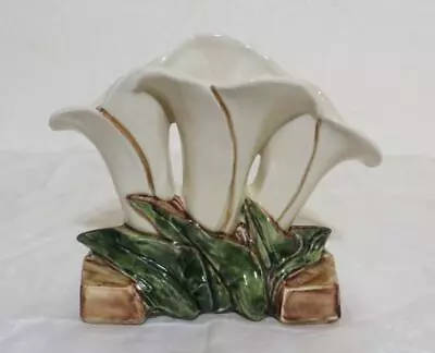 McCoy USA Art Pottery Triple Calla Lily Vase Planter 8.25  Long X 7  Excellent! • $17.98