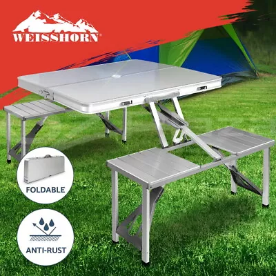 Weisshorn Aluminium Camping Table With Chairs Foldable Picnic Garden Bench • $96.95