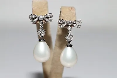 Vintage 18k Gold Natural Diamond And Pearl Decorated Pretty Earring • $1566.55