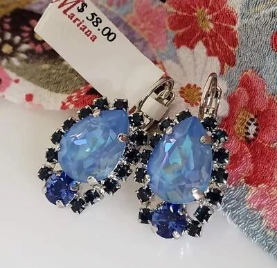 MARIANA Sleepytime Sun-Kissed Ocean Royal Blue Teardrop Pear Crystal Earrings • $39.70