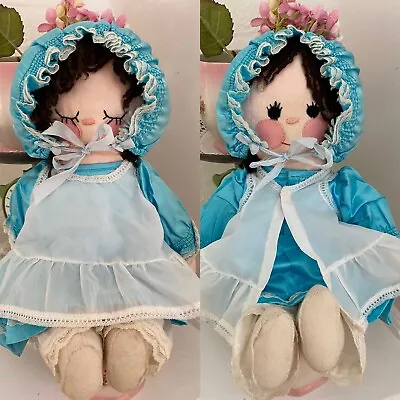 Sweet RAG DOLL Vintage Handmade  TWO FACED Clothed Sleepy & Awake Dolly 1960/70 • £12.50