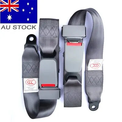 For Mitsubishi 2Point Seat Lap Sash Belt Safe Strap Kit Passenger Grey Universal • $26.59