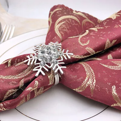  4 Pcs Christmas Napkin Buckles Holiday Holder Table Rings Alloy Snowflake • £9.28