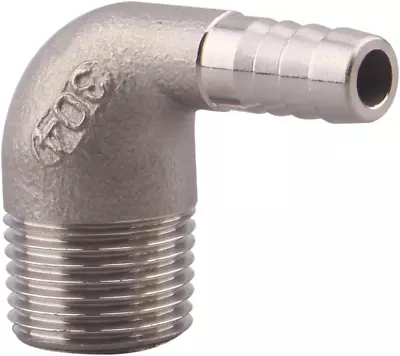 1/2  Hose Barb X 1/2  Male NPT Stainless Steel 90 Degree Elbow- Home Brew Pipe • $11.26