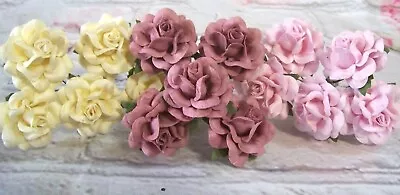 Mulberry Paper Roses Flowers 3.75cm  Varied Colours Card Making Wedding  • £2.99