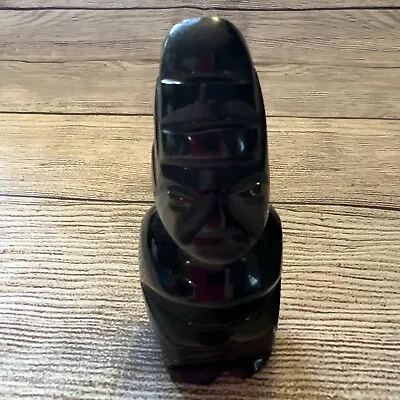 Gold Sheen Black Obsidian Stone Hand Carved Mayan Aztec Incan Figure Statue Idol • $30.99