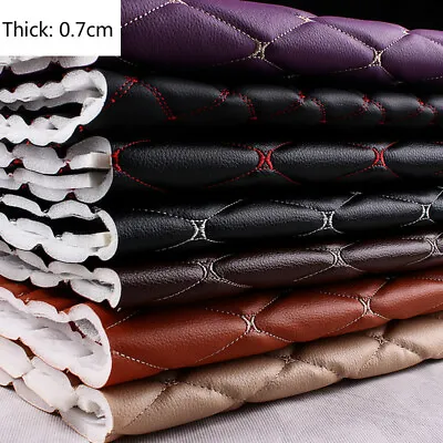 Faux Leather Fabric Car Upholstery Sponge Quilted Embroidered Thick Waterproof • $28.49