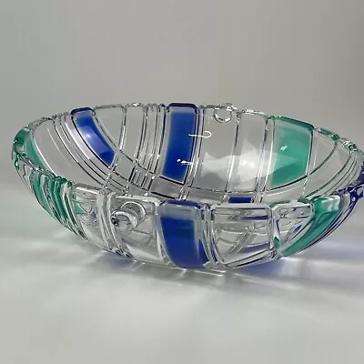 Mikasa Stratton Lead Crystal Blue Green Pattern Bowl Candy Dish Signed • $24