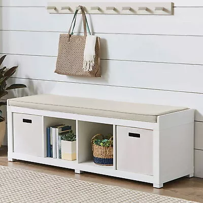 4-Cube Storage Organizer Bench Entryway Mudroom Foyer Wood Cushion Window Seat • $119.70