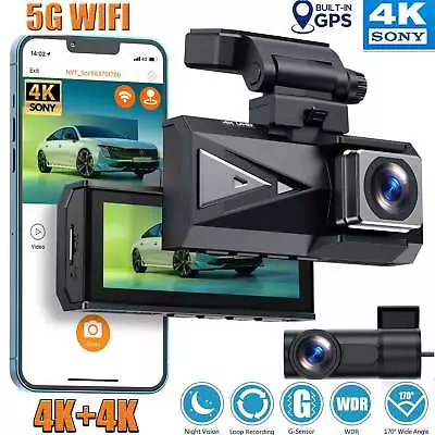 3.16 5GHz WiFi GPS Dual 4K Dash Cam 4K Front And 4K Rear Touch Screen Car Camera • $177.05