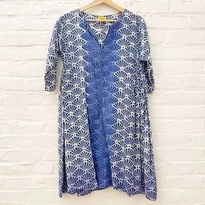 Roberta Roller Rabbit || Block Print Dress Caftan Kaftan Tunic Blue Medium • £56.72