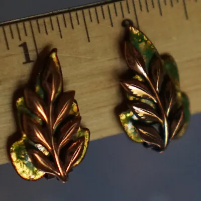 Vintage MATISSE Signed Copper And Enamel Layered Leaf Earrings - Leaves • $12.99