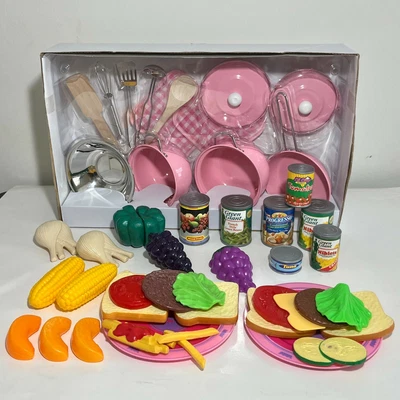 $38.99 • Buy Pretend Kitchen Play Food Pots And Pans Girl Pink Complete NEW