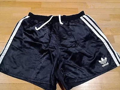 Vintage Shorts Adidas Size D6 Black Nylon Sprinter Shiny Made In Slovenia Pants • $80