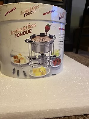 Vintage Roshco Chocolate & Cheese Fondue 12 Pc Set  Stainless Steel • $35