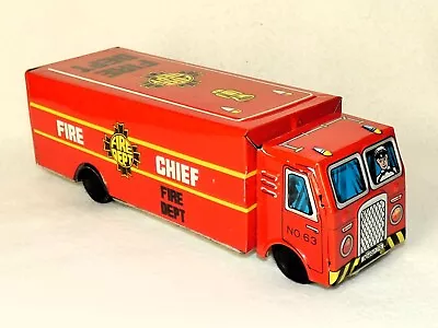 Vintage Japan Tin Litho Toy Fire Chief Truck No. 63 • $19.95