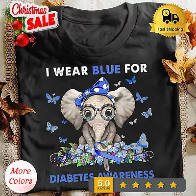 Elephant I Wear Blue For Diabetes Awareness Shirt Elephant Diabetes Awareness T • $15.90