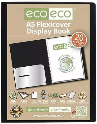 Eco-eco A5 20 Pocket Flexicover Display Book 100% Recycled Home Office Student • £3.60