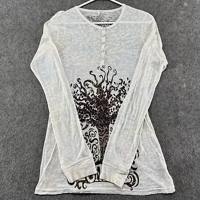 VINTAGE Oneill Shirt Womens Small White Long Sleeve Graphic Henley Spellout Y2K • $2.24