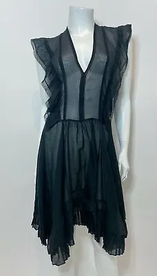 VANESSA BRUNO Ezine Ruffled Silk Chiffon Poplin Dress In Black Size FR 36 • $278