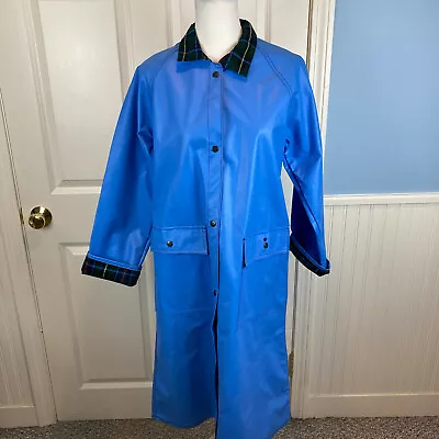 VTG Blue Full Length PVC Slicker Raincoat Plaid Lined Lot One Of Boston - Medium • $44.99