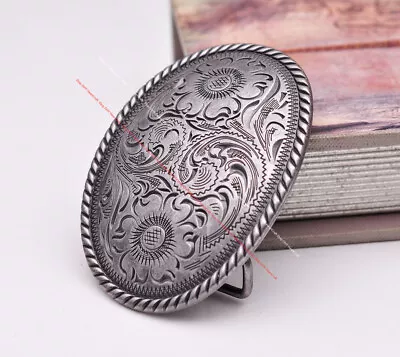 51MM Vintage Silver Cowboy Ranger Floral Carved Western Belt Buckle Fit 2  Strap • $9.06