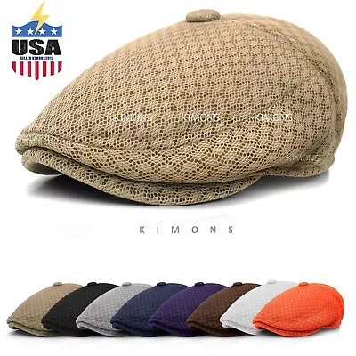 Button Mesh Newsboy Gatsby Cap Mens Ivy Hat Golf Driving Summer Sun Flat Cabbie • $14.24