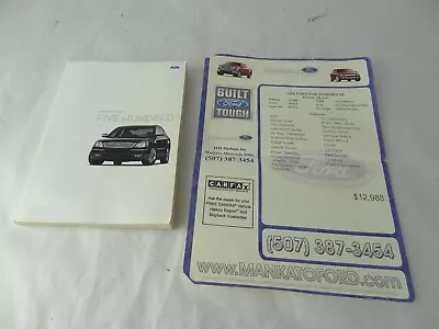 06 Ford Five Hundred Owner's Manual And Build Sheet • $10.95