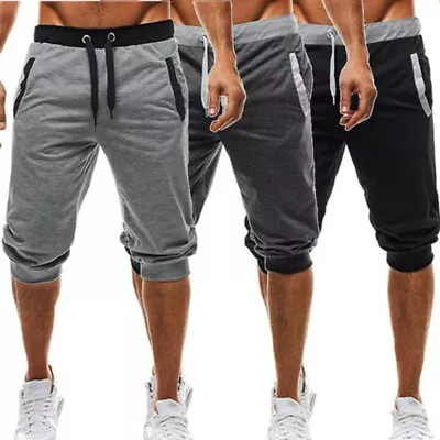 Mens 3/4 Capri Casual Jogger Sports Shorts Baggy Gym Harem Pants Beach Trousers • $17.99