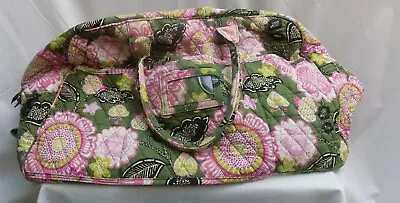 Vera Bradley Olivia Green Pink Frame Travel Bag Weekend Luggage Flowers  • $44