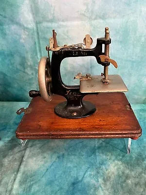 Vintage Lead Chain Stitch Miniature Sewing Machine With Hood • £195