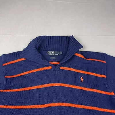 Polo Ralph Lauren Sweater Shawl Collar Knit  Orange Striped Mens Size L VTG • $49.99