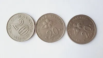 LOT MALAYSIAN Coins 20 Sen  1973-1993 Circulated X3. • £2.68