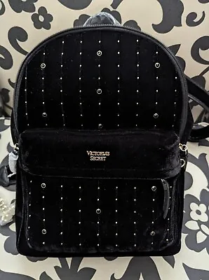 VICTORIAS SECRET VS Black Velvet Velour Stud Studded City Backpack NEW • $44.99
