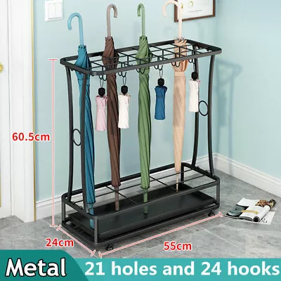Metal Umbrella Stand Holder Walking Stick Umbrella Home Hotel Storage & 24 Hooks • $48