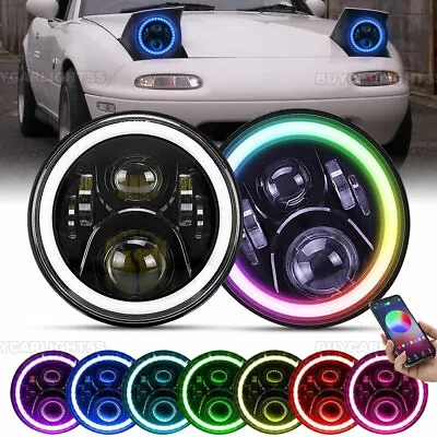 Pair For 1990-1997 Mazda Miata MX5 MX-5 Round RGB LED Halo Headlights DRL Lights • $88.99