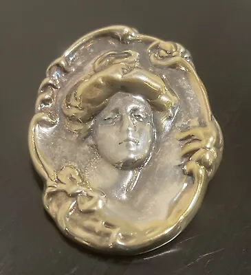 Large Vintage Sterling Silver Yaacov Heller Woman Face Brooch Pin • $120