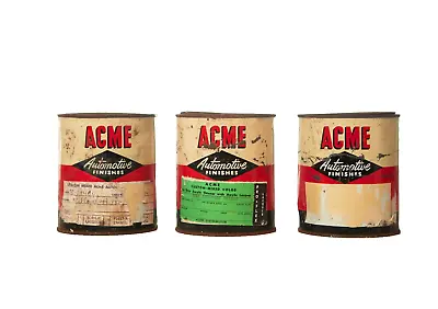 3 Vintage ACME Automotive Car Finish Paint Cans Quart Size Yellow Green Blue • $140