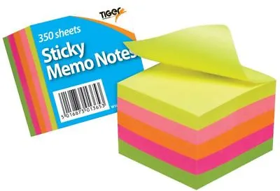 Sticky Memo Note Neon Block Cube Pad 2  X 2  350 Colourful Sheets Sticky Note • £5.49