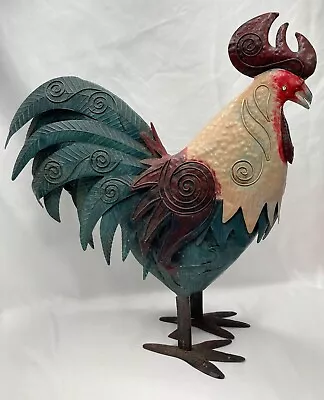 Rooster 18.75”Metal Garden Statue Farmhouse Country Decor Chicken Lawn Yard Art • $28