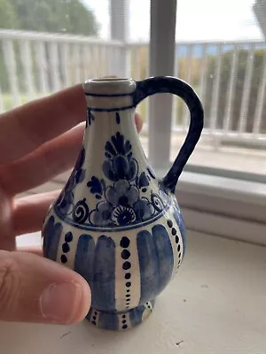 Vintage Delft Blauw 529 Holland Hand Painted Blue And White Porcelain Floral Jug • $12.95