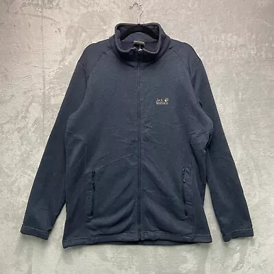 Jack Wolfskin Fleece Jacket Men’s 2XL Navy Blue Full Zip Logo Outdoors • £15.24