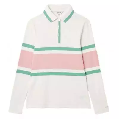 Joules Fairfield Cream/Pink/Green Long Sleeve Ribbed Polo Shirt • $45.45