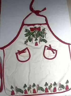 Vintage Vera Neumann Apron 100% Cotton Candy Cane & Bells Christmas Tree • $31.33