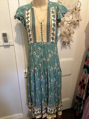 Salty Bright Green Floral Boho Maxi Dress Size 10 • $20