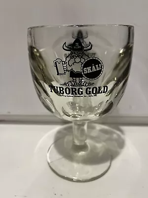 Vintage Tuborg Gold Beer Goblet Thumbprint Heavy Stemmed Schooner Glass 6” • $12