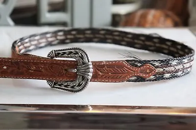 Vtg M&F Size 30 Belt Western Horsehair Tooled Hand Crafted Brown Leather Woven • $9.99